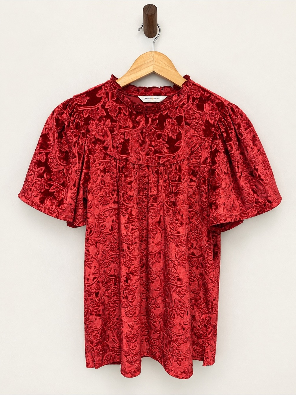 Canyon Retreat Red Velvet Burnout Floral Blouse XXS